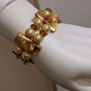 Vintage mustard citrine light orange colored beads, coral, crystal bracelet